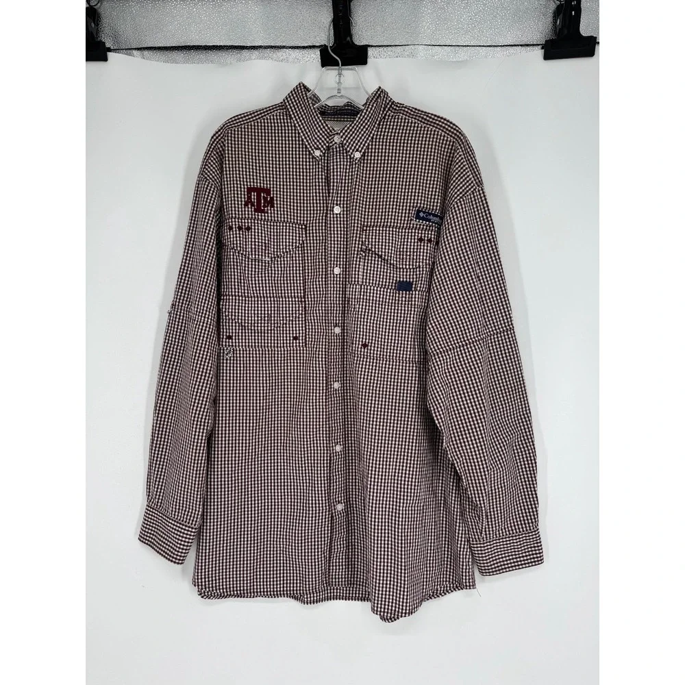 Columbia PFG‎ Texas A&M Aggies Fishing Shirt Long Sleeve Check Button Down Mediu